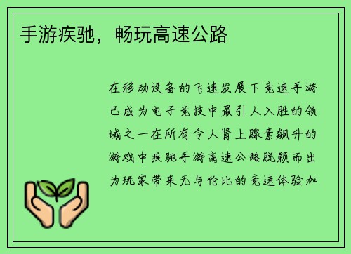 手游疾驰，畅玩高速公路